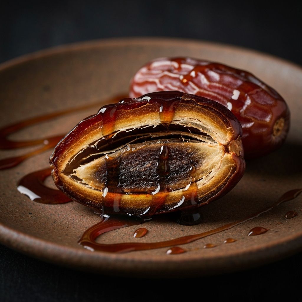 Sliced Medjool date showing rich amber flesh